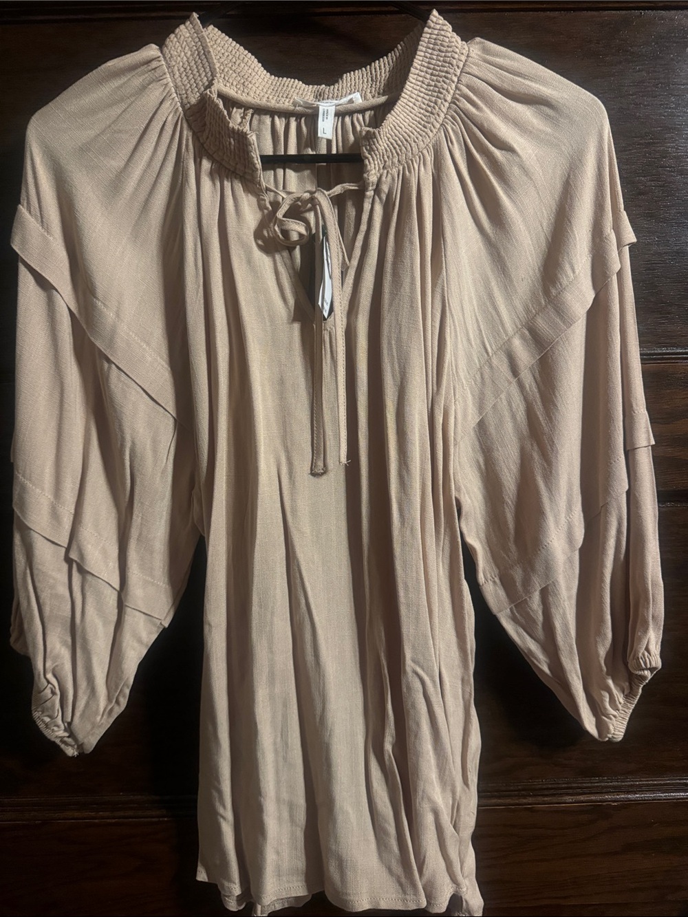Maurices Blush Beige Smocked Neck Peasant Tunic, NWT